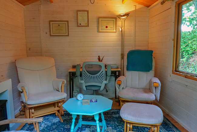 Therapy in garden room setting Therapy in garden room setting